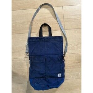 Vintage Chester Wallace Waxed Canvas Tote Navy Blue Shoulder Crossbody 24" USA